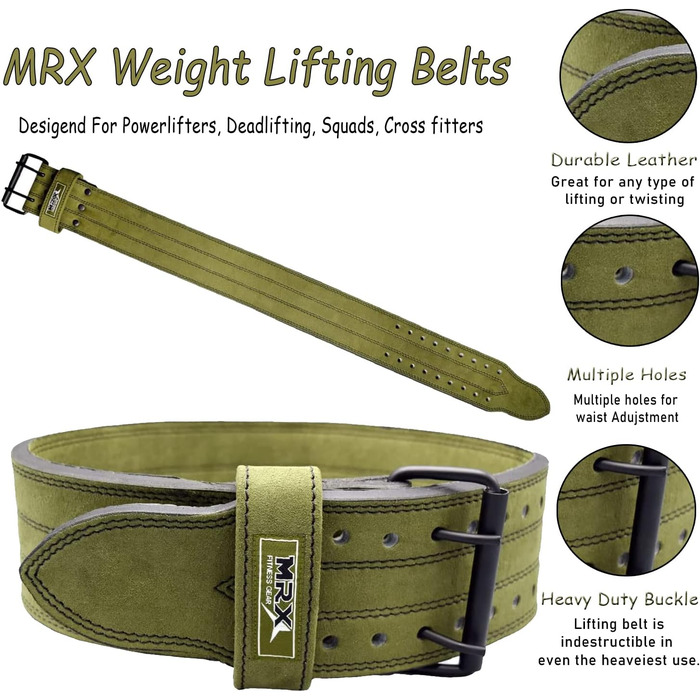 Пончо для пауерліфтингу MRX, шкіряний, 10.2 см, XX-Large, оливковий, для тренувань, фітнесу, підтримки спини, бодібілдингу, з металевою пряжкою