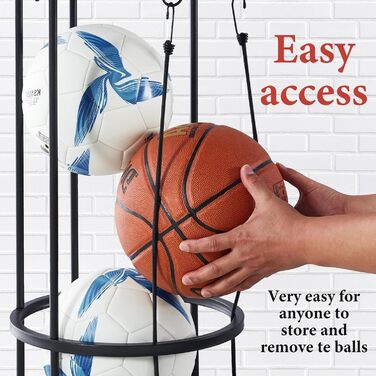 Стійка для зберігання м'ячів: футбольних, баскетбольних, волейбольних. Органайзер для спортивного інвентарю на стіну, чорний