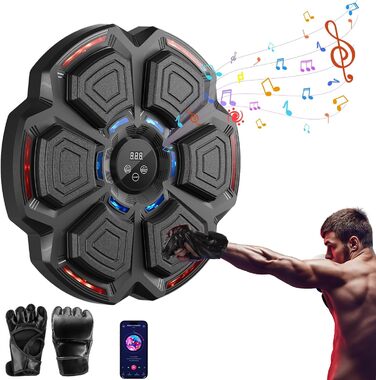 Музична бокс-машина FOOING зі світлодіодами, Bluetooth та рівнями швидкості для дорослих та дітей. Тренувальний пристрій для зняття стресу з боксерськими рукавичками для домашніх тренувань. Інтелектуальне фітнес-обладнання.