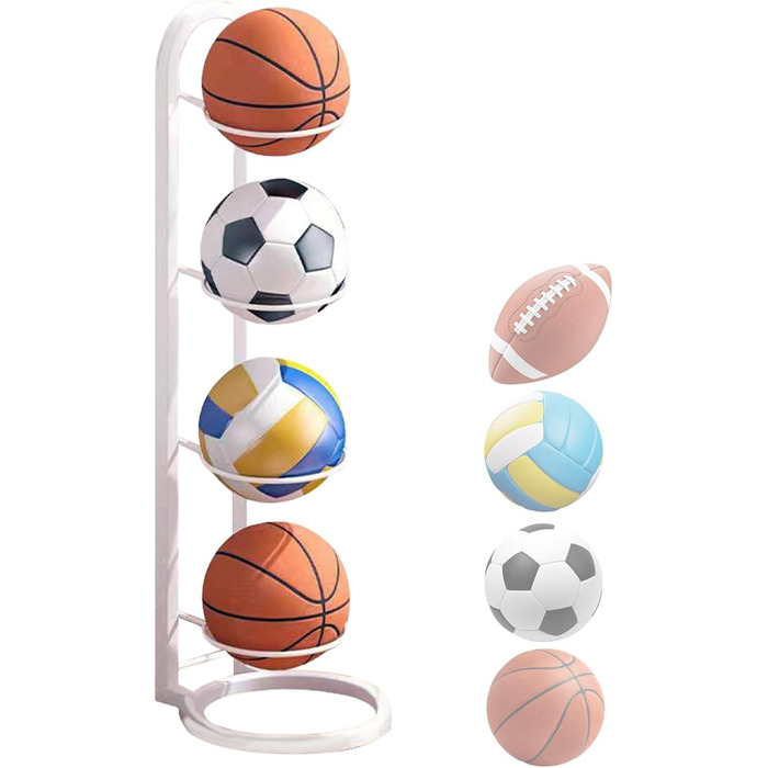 Стійка для зберігання м'ячів: баскетбол, футбол, волейбол - металева, 4 шари, біла