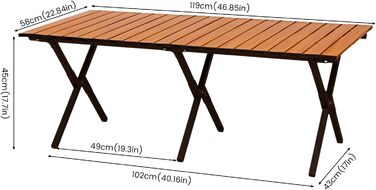 Складний кемпінговий стіл 119x58 см для пікніка та відпочинку на 6-8 осіб - дерев'яний