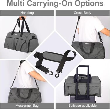 Спортивна сумка для жінок та чоловіків з жорстким матеріалом, дорожня сумка з відділенням для взуття, 2 вентиляційні отвори та відділення для мокрого одягу, водонепроникна сумка-вікендер, спортивна сумка/сума для плавання/сауни (Зелений) (Сірий)