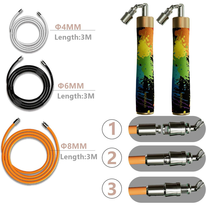 Скакалка для фітнесу Profi Gewichtsspringseil – регульована скакалка з 3 тросами (1/5LB, 1/4LB, 1/2LB), з ручками з шкіри та збільшенням ваги для спалювання жиру, для домашнього фітнесу, боксу T64 Graffiti