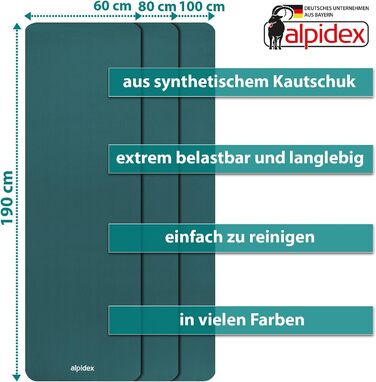 ALPIDEX Йога-мат товстий 1,5 см, гімнастичний килимок 190x80, нековзкий, без фталатів, для фітнесу, пілатесу, спорту, HIIT, фізіотерапії, ізоляційний, з ременем, бірюзовий