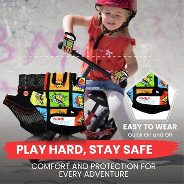 Дитячі велосипедні рукавички KIDDIMOTO без пальців для хлопчиків та дівчаток, розмір M (4-8 років), з принтом комікс