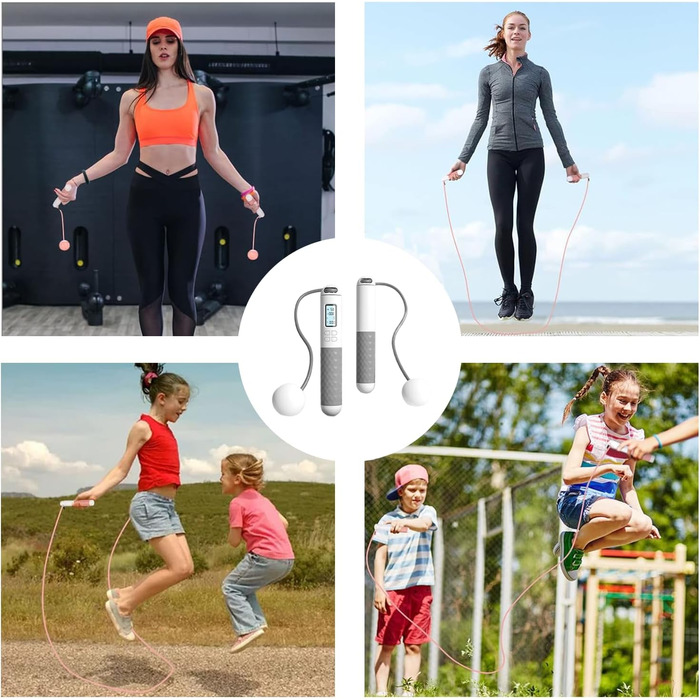 Стрибкове канат Flintronic з лічильником, регульований, з підшипниками та неслизькими ручками, інтелектуальний, з вагами для фітнесу, тренувань, боксу (#2 Сірий)
