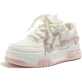 Жіночі кросівки зі зірковою декорацією Y2K: легкі, дихаючі, зручні на платформі, білий/рожевий, 39 EU