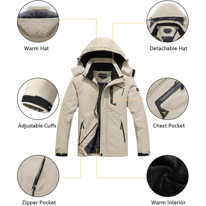 Чоловіча лижна куртка Warm Winter Schnee Mantel - Водонепроникна вітрозахисна куртка для сноубордингу, хайкінгу та подорожей, хакі L