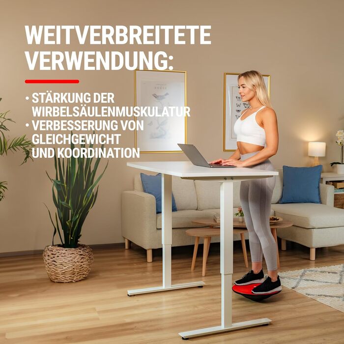 Hop-Sport Баланс Борд (Wackelbrett) - тренажер для рівноваги, пластик, 150 кг, з ручками, 40 см, червоний