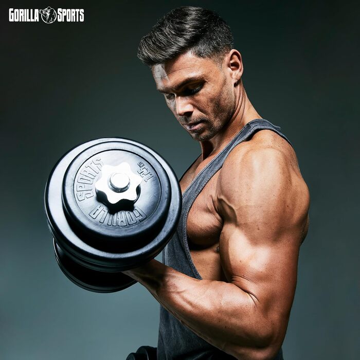 Набір гантелей GORILLA SPORTS 30 кг, пара, Ø30 мм, пластикові, з грифами та зірковими замками