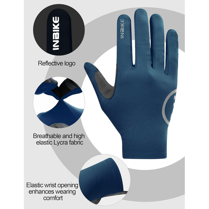 Велосипедні рукавички INBIKE для чоловіків та жінок, літні, дихаючі, MTB, довгі, з відбиваючими елементами, антиковзаючі, для їзди на велосипеді, шосе, спорту, синього кольору