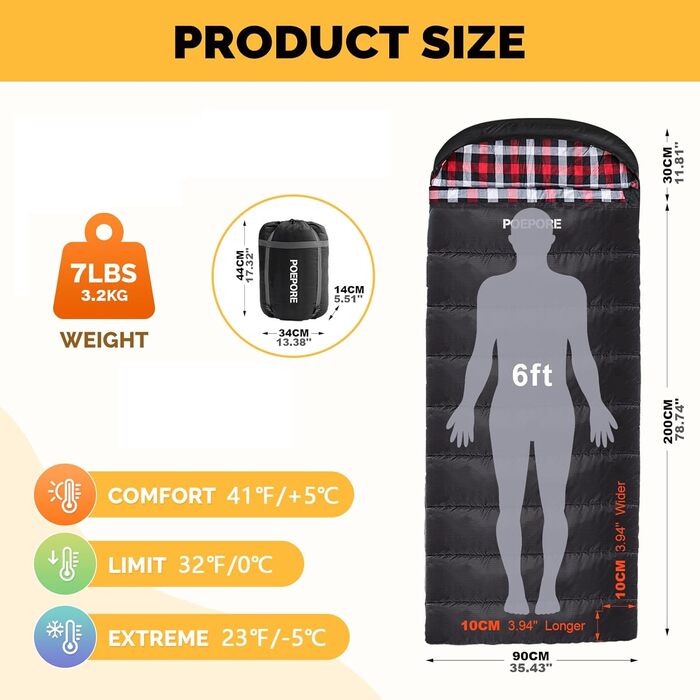 Спальний мішок XXL для дорослих, 3-4 сезони, фланель, кемпінг, зимовий, чорний, 230x90 см