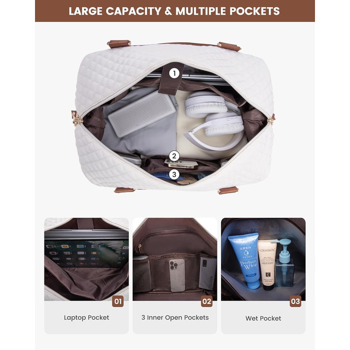 Спортивна сумка LOVEVOOK для жінок з відділенням для взуття, ручна поклажа для подорожей, сумка-мішок для вихідних, сітка для Gym, пляжу, сауни, кемпінгу (XL, 2 шт., Бежевий, Чорний, Коричневий)