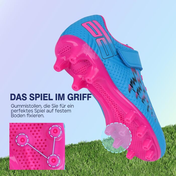 Дитячі футбольні бутси JABASIC для гри на твердих поверхнях, для хлопчиків та дівчаток (35 EU, блакитний/рожевий)