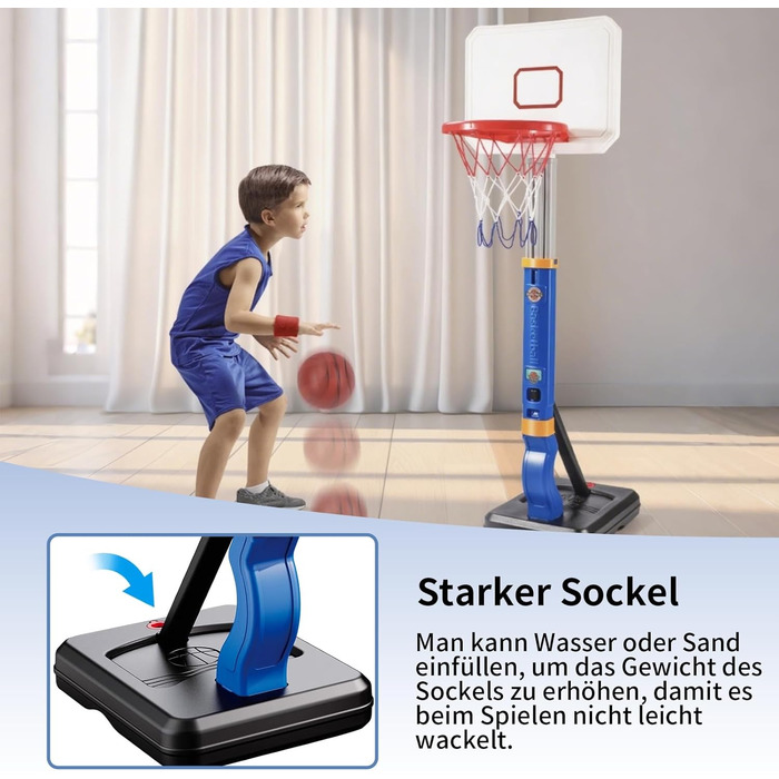 Баскетбольний кошик Kinder з регулюванням висоти 75-138 см - портативний для хлопчиків та дівчаток від 3 років. Ігровий кошик для саду та приміщень