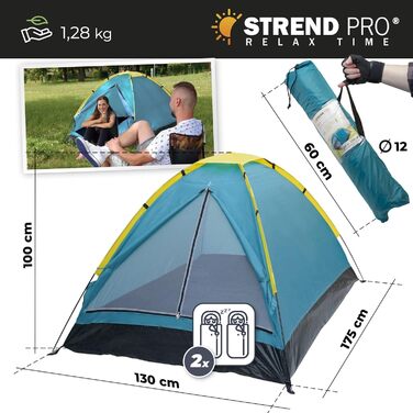 Намет STREND PRO для кемпінгу на 2 особи, 175x130x100 см – намет-кивок, купольний намет, легкий для фестивалів, саду, відпочинку на природі