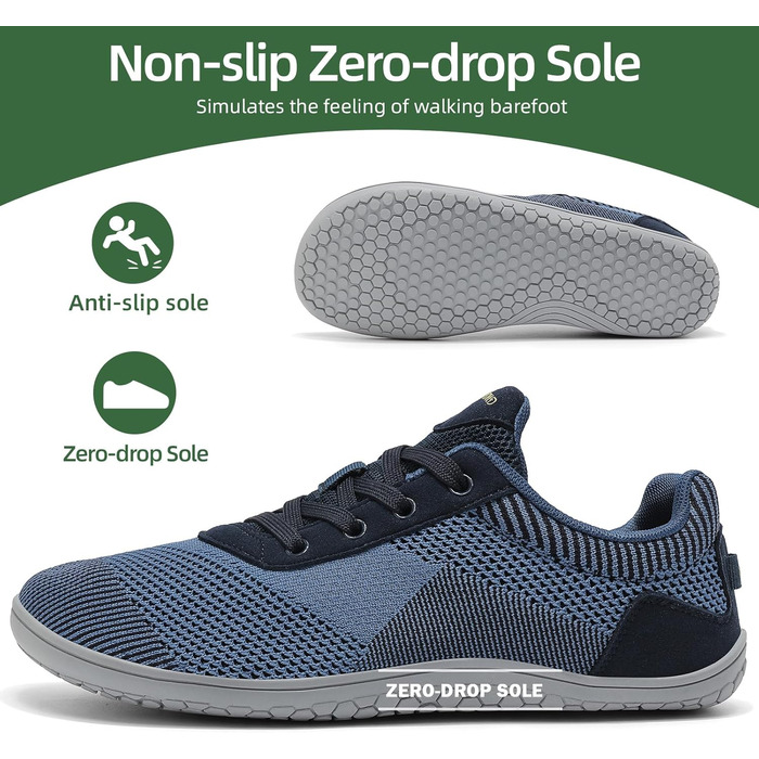 Легкі дихаючі кросівки Barfußschuhe для жінок та чоловіків | Широка передня частина, підошва 4 мм, антиковзаючі | Для спорту, відпочинку, повсякденного носіння (39 EU, Синій)