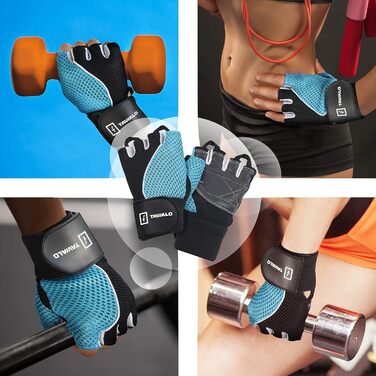 Рукавички для фітнесу та силових тренувань Fitnesshandschuhe (жіночі, розмір M 16-19 см, шкіра, блакитно-чорно-білі)