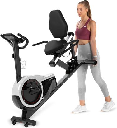Горизонтальний велотренажер Hop-Sport HS-060L, 15 кг маховик, 8 рівнів навантаження, датчики пульсу, для літніх людей, до 130 кг, сріблястий