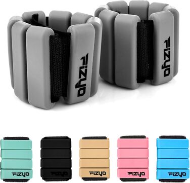Регульовані вантажі на зап'ястя Fizyo – комплект з 2 шт. Міцні та портативні вантажі для зап'ястя та щиколоток для йоги, танців, балету, пілатесу, кардіо, аеробіки, ходьби (Сірий, 2x225г)