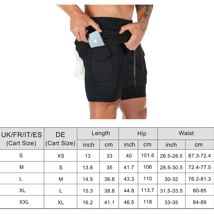 Шорти спортивні чоловічі 2-в-1 для бігу та фітнесу з вбудованою кишенею, камуфляжний (S)