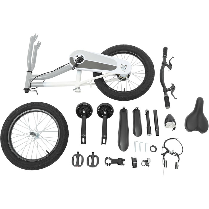 Дитячий велосипед 16 дюймів для дітей 5-8 років, регульований за висотою, з підставками та LED-ліхтариками, сірий