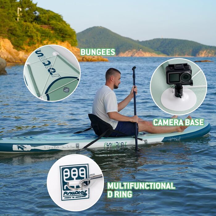 Надувна SUP-дошка FunWater SEA TURTLE для дорослих з аксесуарами: регульоване весло, насос, рюкзак, ремінець, водонепроникна сумка