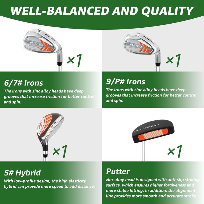 Повний комплект гольф-клубу на 6 шт., включаючи сумку-стійку, драйвер #1, гібрид #5, залізи #6/7, #9/P та паттер. Для правшів (Помаранчевий)