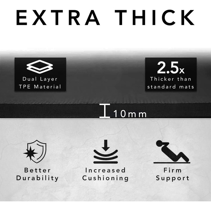 Тренувальний килимок – великий, широкий та товстий (183x80x10 мм) – TPE килимок для фітнесу, йоги, HIIT, Pilates, гімнастики. Сірий, з гравіюванням (чорний)