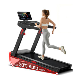 Бігова доріжка UMAY з автоматичним нахилом 20%, швидкість до 14 км/год, складний, 4-рівнева консоль, тихий 3.5 PS мотор, для дому, вантажопідйомність до 180 кг