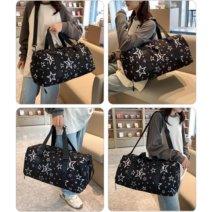 Дитяча спортивна сумка-рюкзак з відділенням для взуття та мокрих речей, плавальна сумка, спортивна сумка з принтом зірок для дівчаток, складана сумка для занять гімнастикою, танців та тренувань (зелена, чорна)