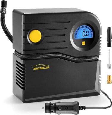 Міні 12V компресор для авто, електрична помпа для шин із цифровим манометром та насадками, синій