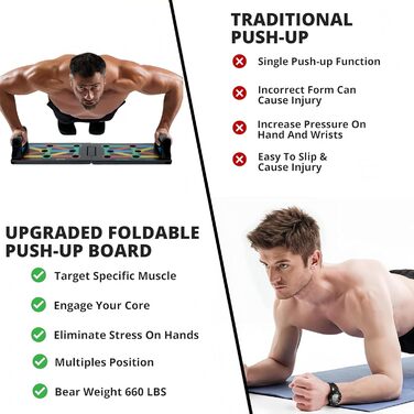Багатофункціональна дошка для віджимань 12 в 1 з ручками, складаний тренажер для м'язів грудей, спини та плечей для дому, фітнес-набір для чоловіків та жінок