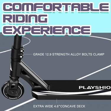 PlayShion Скутер Фристайл з колесами 100 мм та підшипниками ABEC 9 для дітей та дорослих, чорний