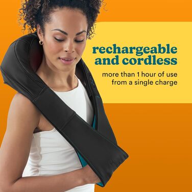 HoMedics шиацу масажер для шиї та плечей з підігрівом, бездротовий, 3 інтенсивності, 4 масажні головки, сенсорна панель, для розслаблення та зняття стресу