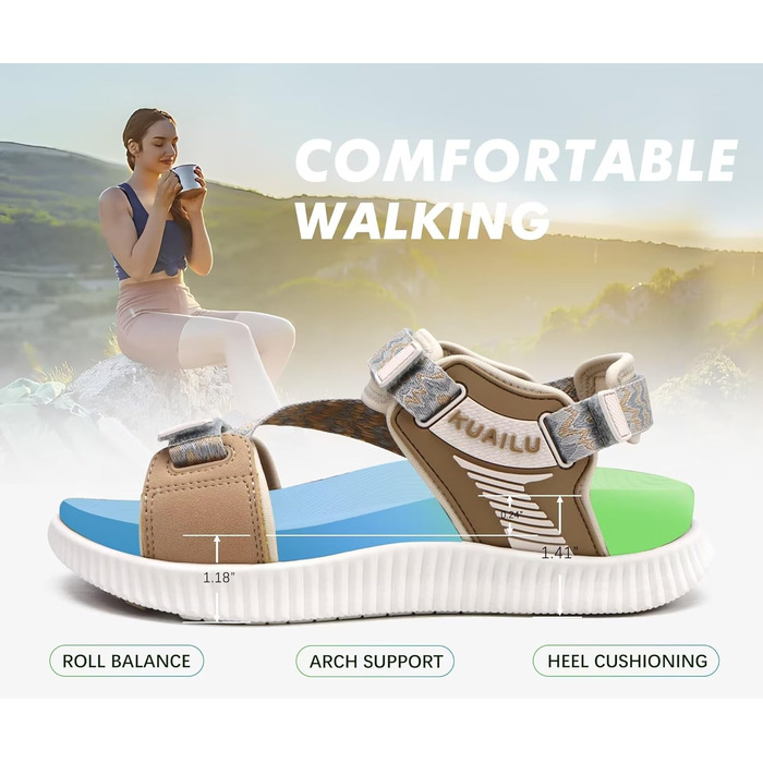 Зручні ортопедичні сандалії для трекінгу KuaiLu для жінок. Легкі сандалії для піших прогулянок та активного відпочинку. Розмір 36 EU, колір N Beige.