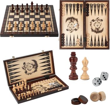 Настільна гра 3-в-1: шахи, нарди, шашки Master of Chess XL 40 см, ручна робота, дорожній набір, турнірні фігури