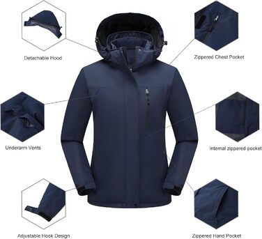 Жіноча куртка 3-в-1 Mountain: вітро- та водовідштовхуюча зимова куртка, теплий зимовий пуховик для туризму та сноуборду з капюшоном, колір морської хвилі (L)