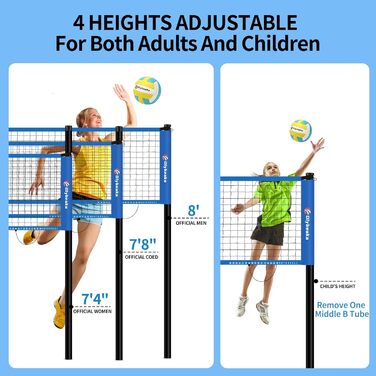 Набір для волейболу на відкритому повітрі: портативна сітка, м'яч PU, насос, сумка та міцна сітка (32 фути, блакитний)