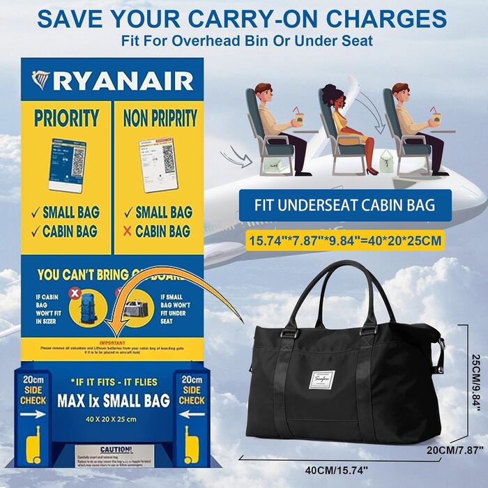 Жіноча спортивна сумка 40x20x25, ручна поклажа Ryanair, водонепроникна дорожня сумка для подорожей, тренувань, басейну та спортзалу