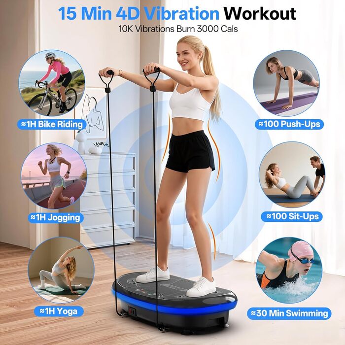 Платформа для вібраційного тренування JOROTO 4D - професійне тренування всього тіла | Сумісна з додатком | Bluetooth-динамік та LED-підсвітка, до 200 кг, для дому