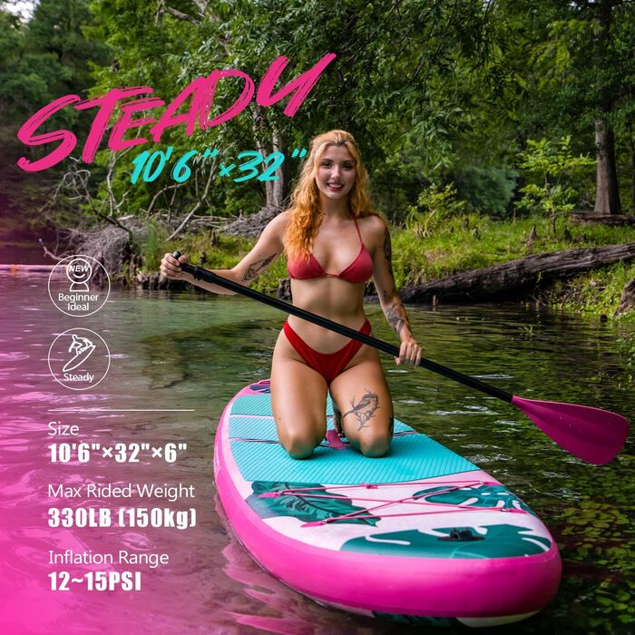 Надувний SUP Борд Set з аксесуарами та тримачем для камери, 10'6', 320x81x15 см, 150 кг, для дорослих (РОЖЕВИЙ)