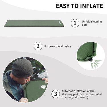 Кемпінговий килимок Naturehike з самонадувною основою, 6 см, сірий/зелений