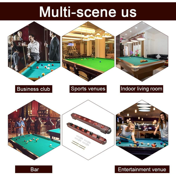 Держатель для бильярдных київ DURANTEY: настінна підставка для 4 київ з дерева, червона, з кріпленням та гумовими вставками (40 x 4 x 3,2 см)