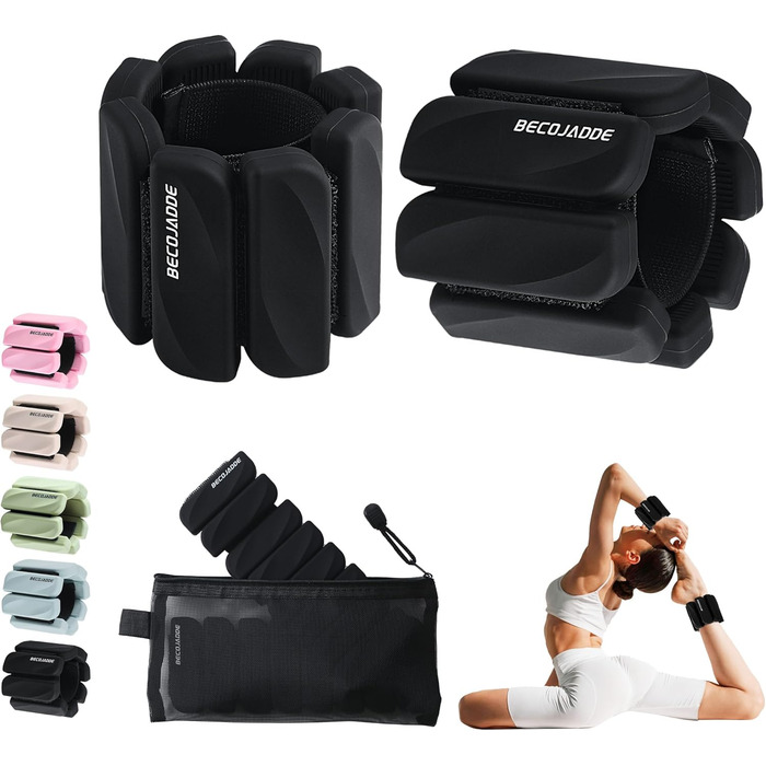Важільки для ніг та рук BECOJADDE: комплект 2 шт (0.45 кг / 0.9 кг) для кардіотренувань, бігу, ходьби та силових вправ (чорний)