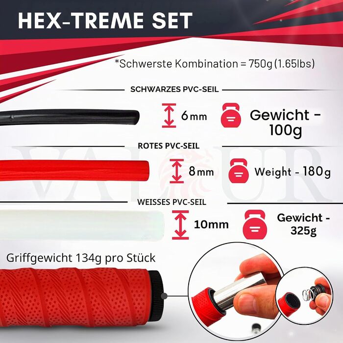 Обважнене скакалка Valour Strike Hex-Treme Set для кардіо-тренувань, HIIT та фітнесу вдома та на вулиці