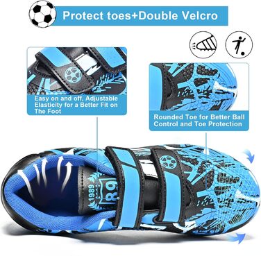 Дитячі футбольні бутси Unisex, дихаючі, для хлопчиків та дівчаток, легкі, антиковзаючі, 28-37 (31 EU), синьо-чорні
