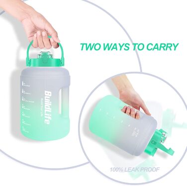 Спортивна пляшка BuildLife 2,5 л з маркуванням часу та двома кришками - без BPA - для спортзалу (2500 мл, фіолетово-зелений, 2500 мл)