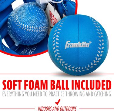 Рукавичка для бейсболу Franklin Sports RTP Kinder Teeball (24,1 см, права рука, королівський синій) + м'яч - дитячий набір для ті-болу для хлопчиків та дівчаток