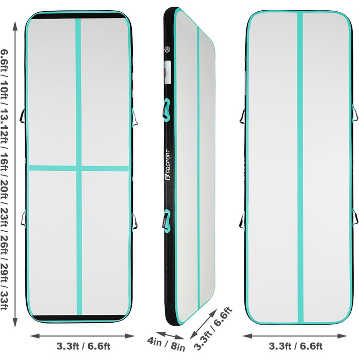 FBSPORT Airtrack Matte - килимок для гімнастики та йоги, 200x100x10 см, чорно-зелений